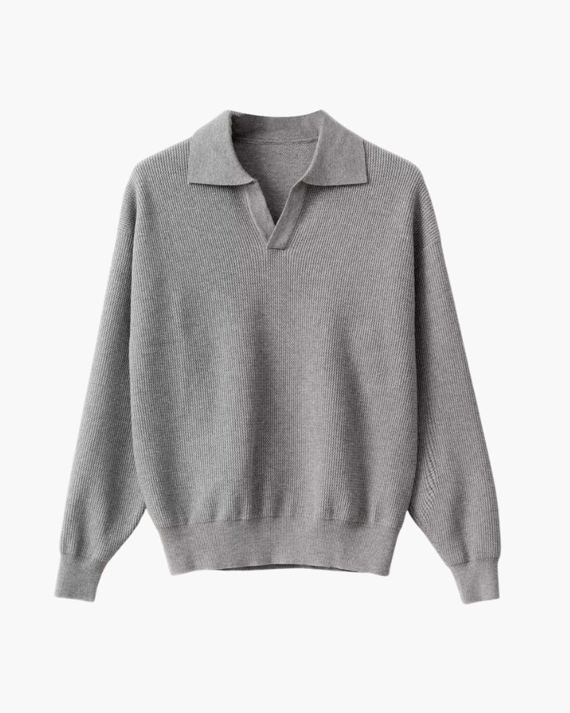 Textured Knit Polo Sweater - Old Money