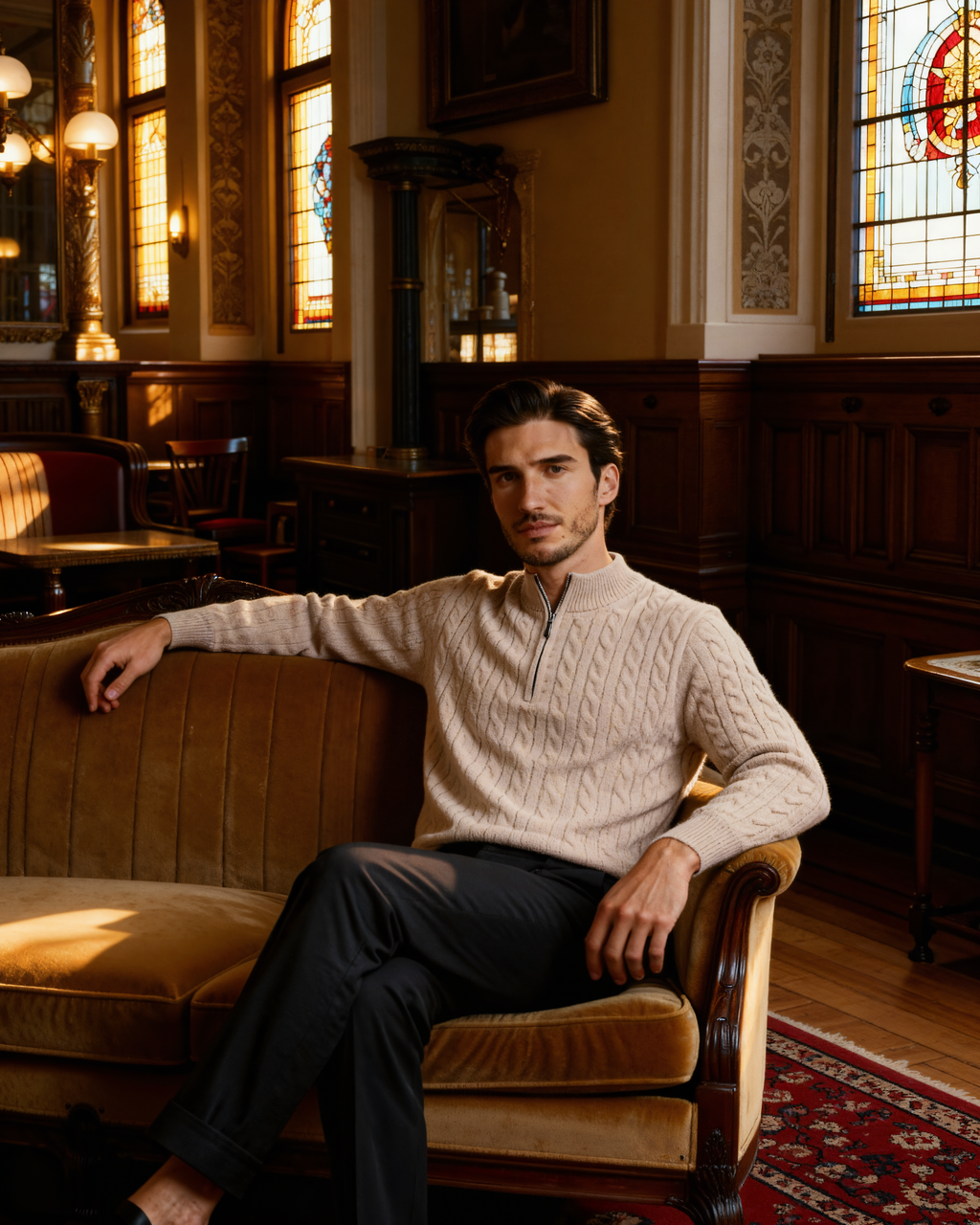 Camisola em 100% Caxemira com Meio Zíper